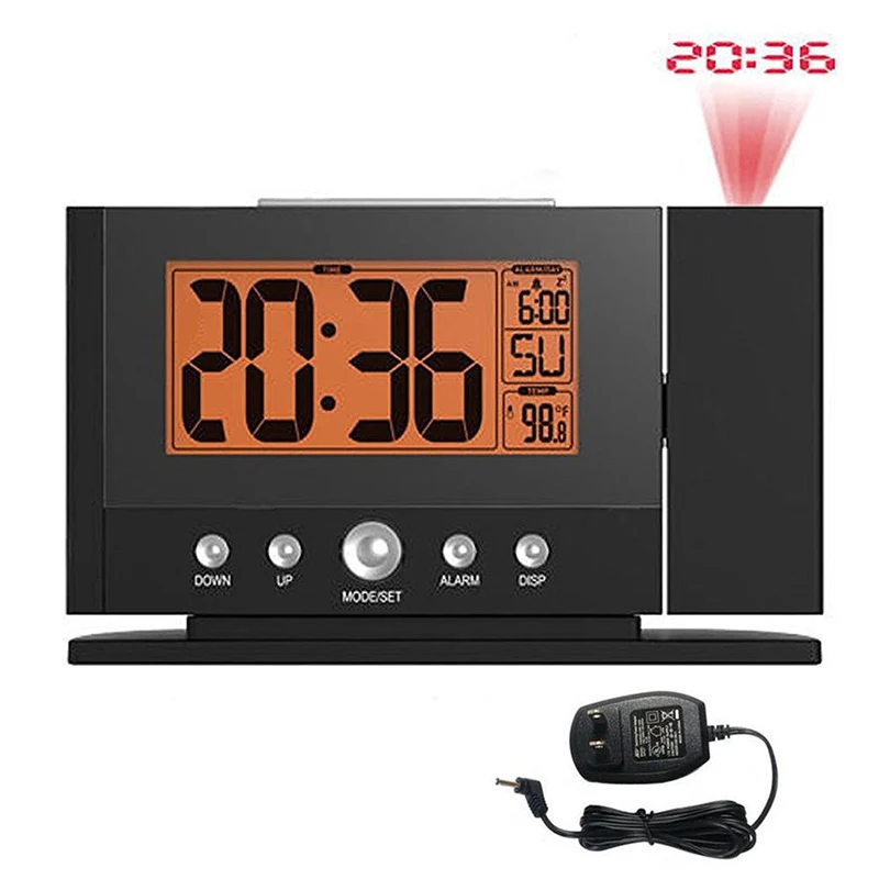 Projection Alarm Clock With Constant Time Projector To Wall Snooze Orange Backlight + Adaptor Power Plug | Дом и сад