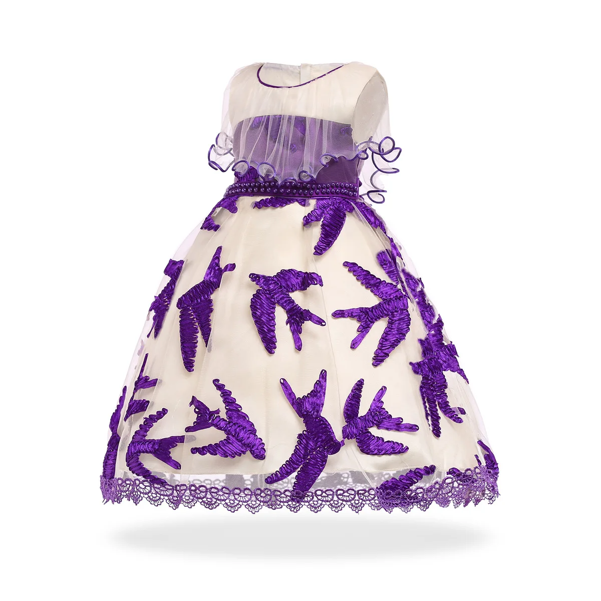 

Kids Party Dress with Hoop for Girl Children Embroidery Lace Sleeves Princess Dress Flower Girl Dress Bebe Vestidos