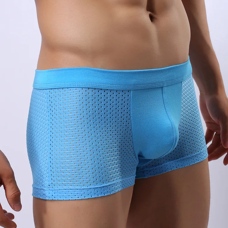 

Sexy Men Underwear Modal Mesh U Convex Pouch Boxers Shorts Man Solid Low Waist Breathable Underpants Cuecas calzoncillos S M L