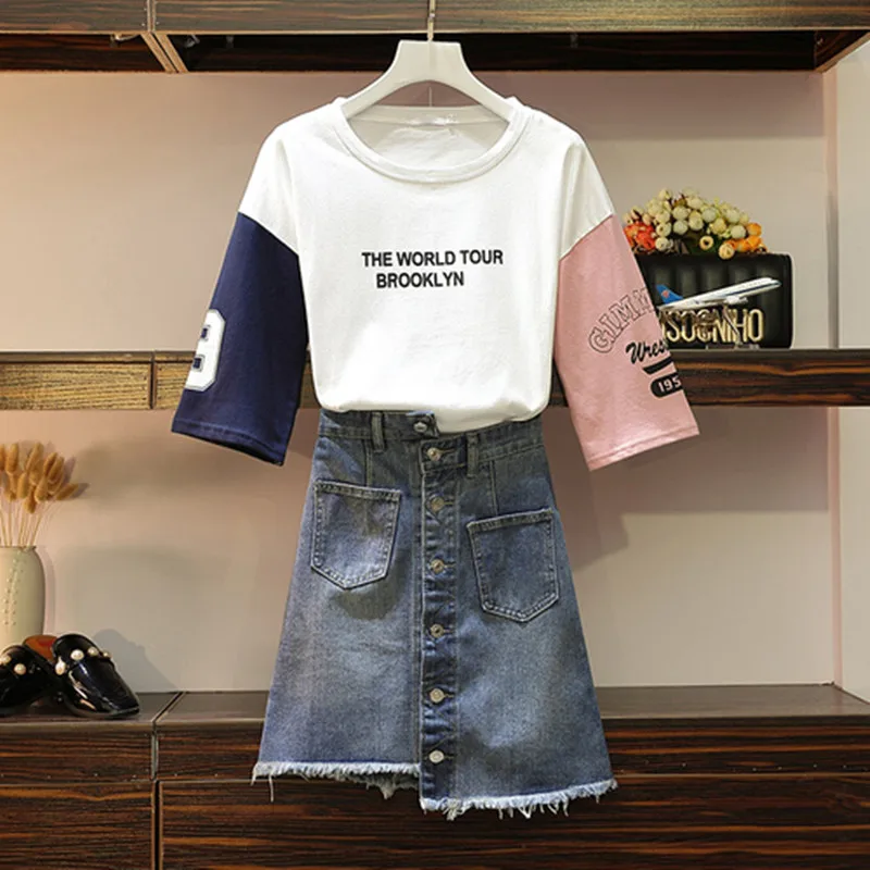 Женский комплект из 2 предметов свободная хлопковая Футболка контрастных цветов