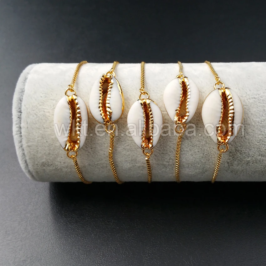 WT-B307 оптовая продажа золотой цвет Подлинная оболочка cowrie регулируемый браслет