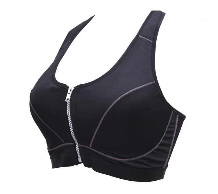 Черный Women's Fitness Bra Zipper Front Buckle Underwear Fashion Bra Shockproof Bra Running Fitness Tank Ladies Underwear - Цвет: Черный