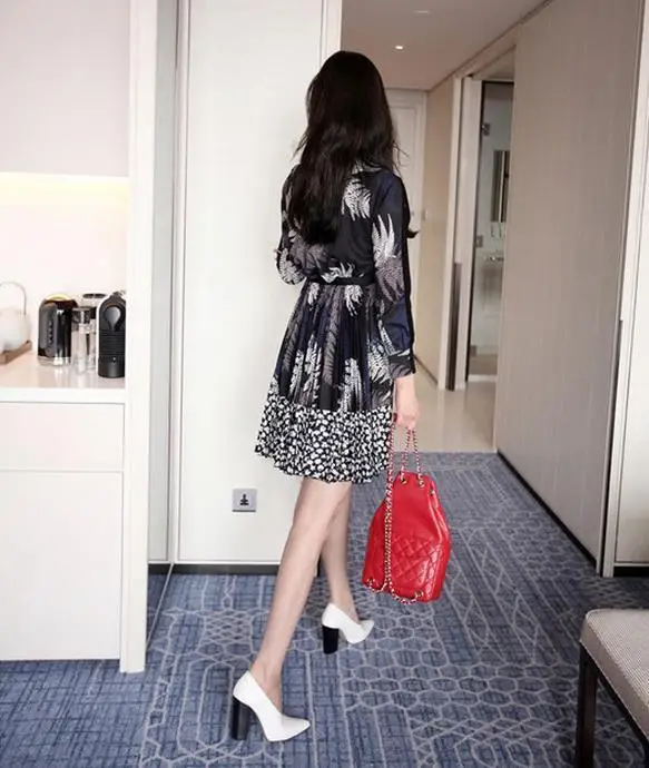 ASYMSAY 2017 Осень Зима Корея Мода Разделение совместное шифон печати несимметричный