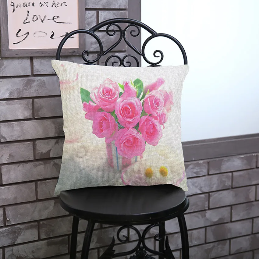 Квадратный чехол для подушки с цветочным рисунком розовые розы водные цвета