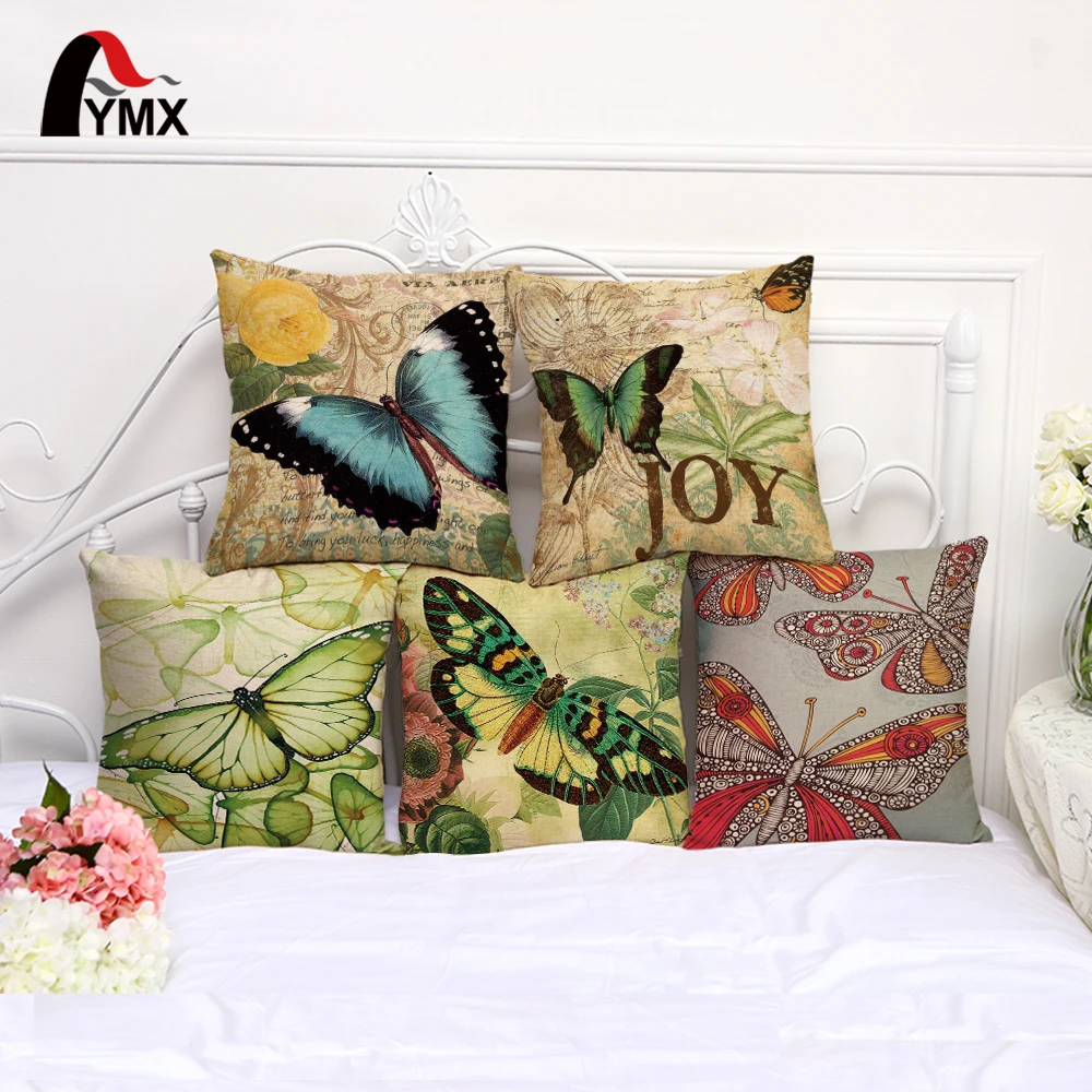 Модные чехлы для подушек с бабочками наволочки из хлопка и льна дивана