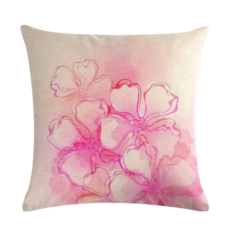 Наволочка из хлопка и льна с хризантемами на диванную кровать декоративная