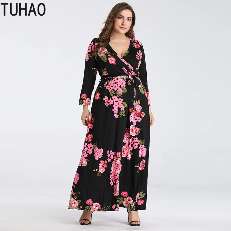 TUHAO осенне-зимние платья больших размеров 5XL 4XL 3XL женское длинное платье макси с
