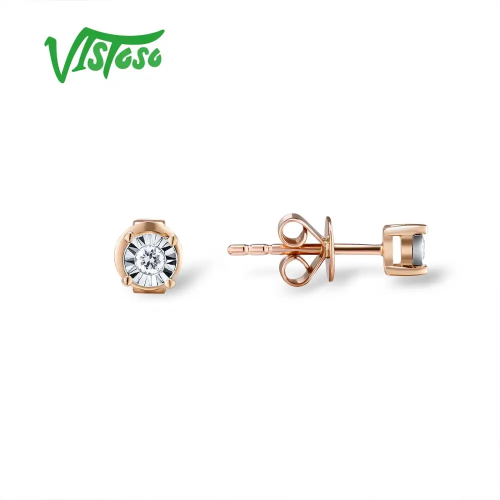 VISTOSO Pure 14K 585 двухцветные Золотые сверкающие иллюзии набор чудо пластины алмазные серьги для женщин модные трендовые ювелирные изделия