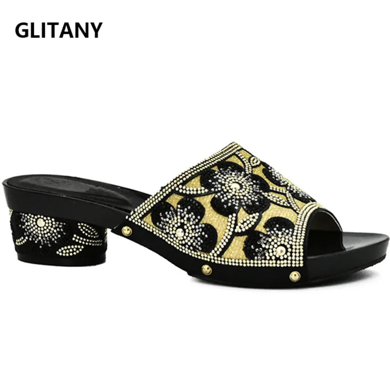 

Black Color Women African Wedding Shoes High Quality Elegant Italian Women Shoes with Stone High Heels Women Pumps for Parties