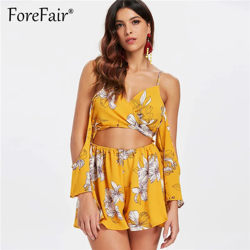 Forefair Женский Игровой костюм цветочный принт соблазнительное длинное с открытой