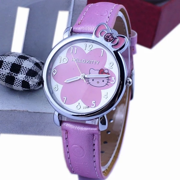 Горячая распродажа детских часов с рисунком Hello Kitty KT cat розовые кварцевые часы