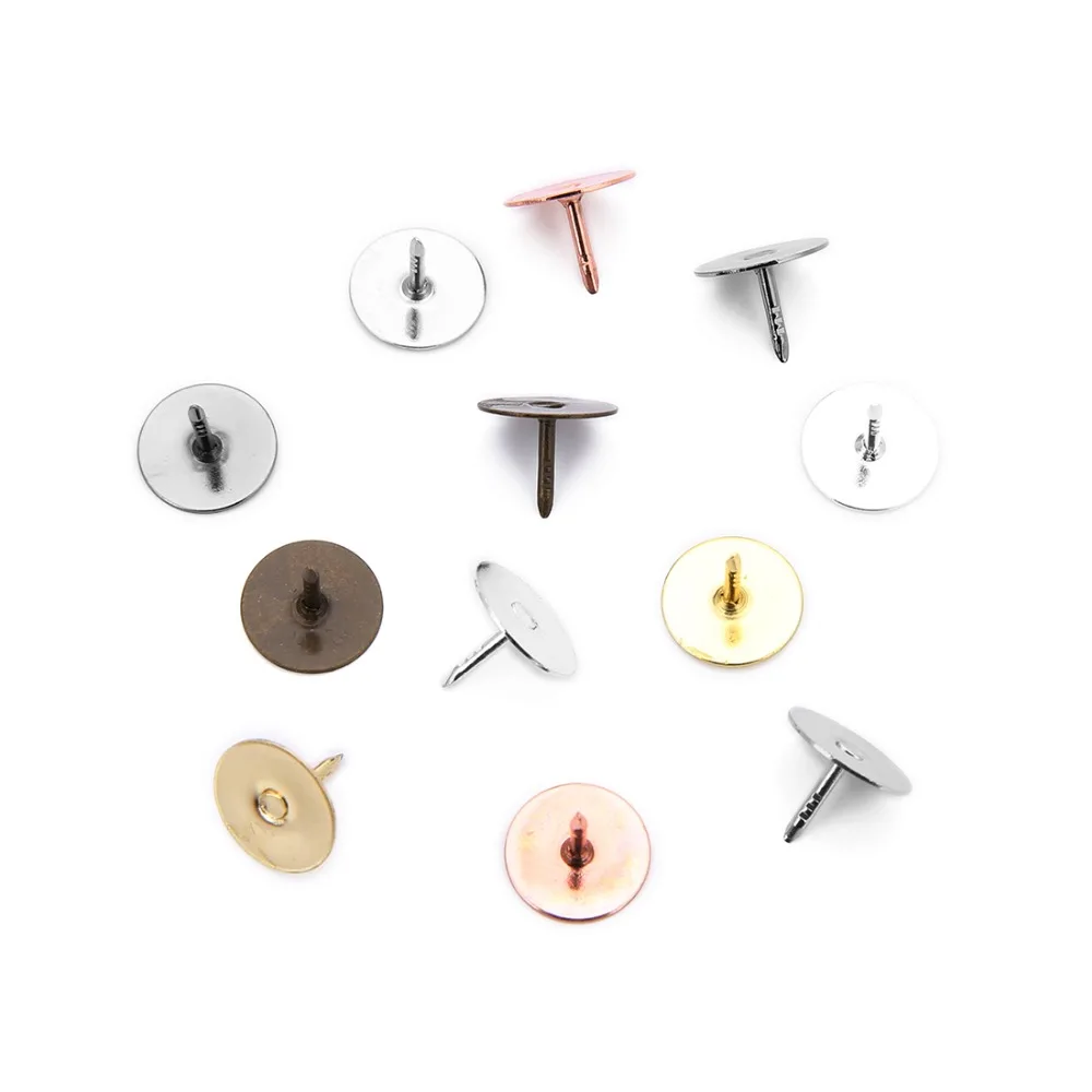 

Sauvoo 50pcs/lot 10 15mm Flat Round Blank Butterfly Tie Tack Glue Tie Tack Scatter Pin Brooch Lapel Pin for DIY Jewelry Findings