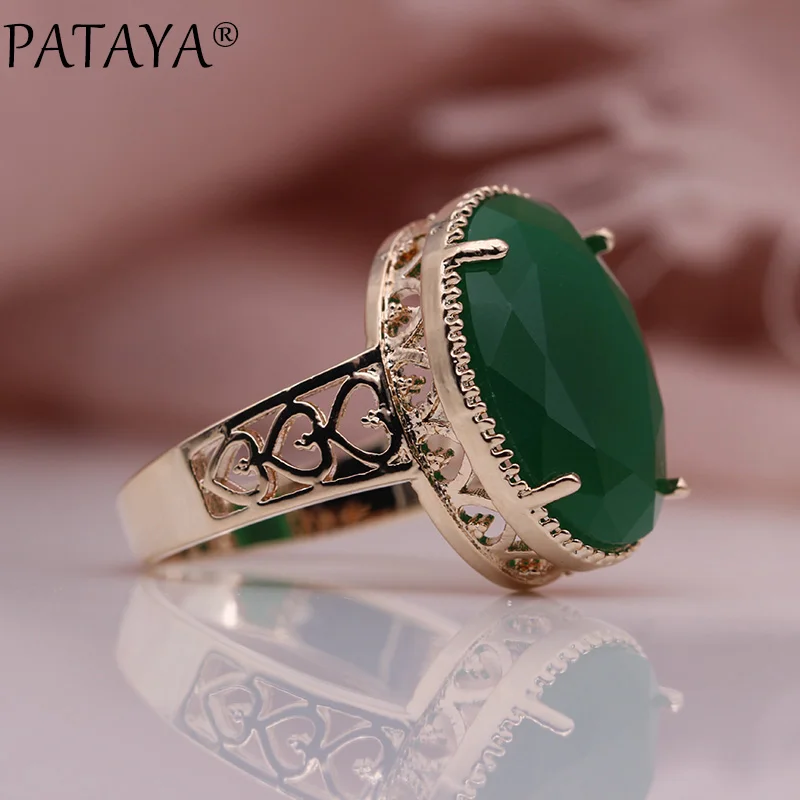 Green PATAYA, новинка, Овальный турмалин, 13 цветов, роскошные кольца для женщин, для свадьбы, вечеринки, модные украшения, 585, розовое золото, натуральный циркон, изящные кольца - Цвет основного камня: Green