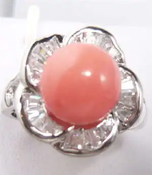 

Charming! Noble jewelry Pink Coral inlay crystal Flowers Ring size: 6.7.8.9 #