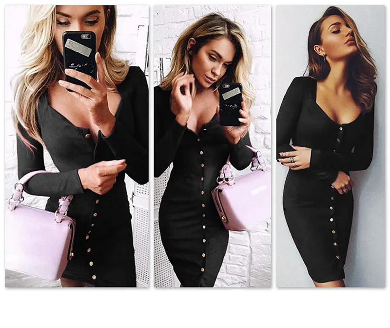 Lissly Сексуальная Весна Party Dress Длинным Рукавом Кнопка Мини Элегантный Лето dress