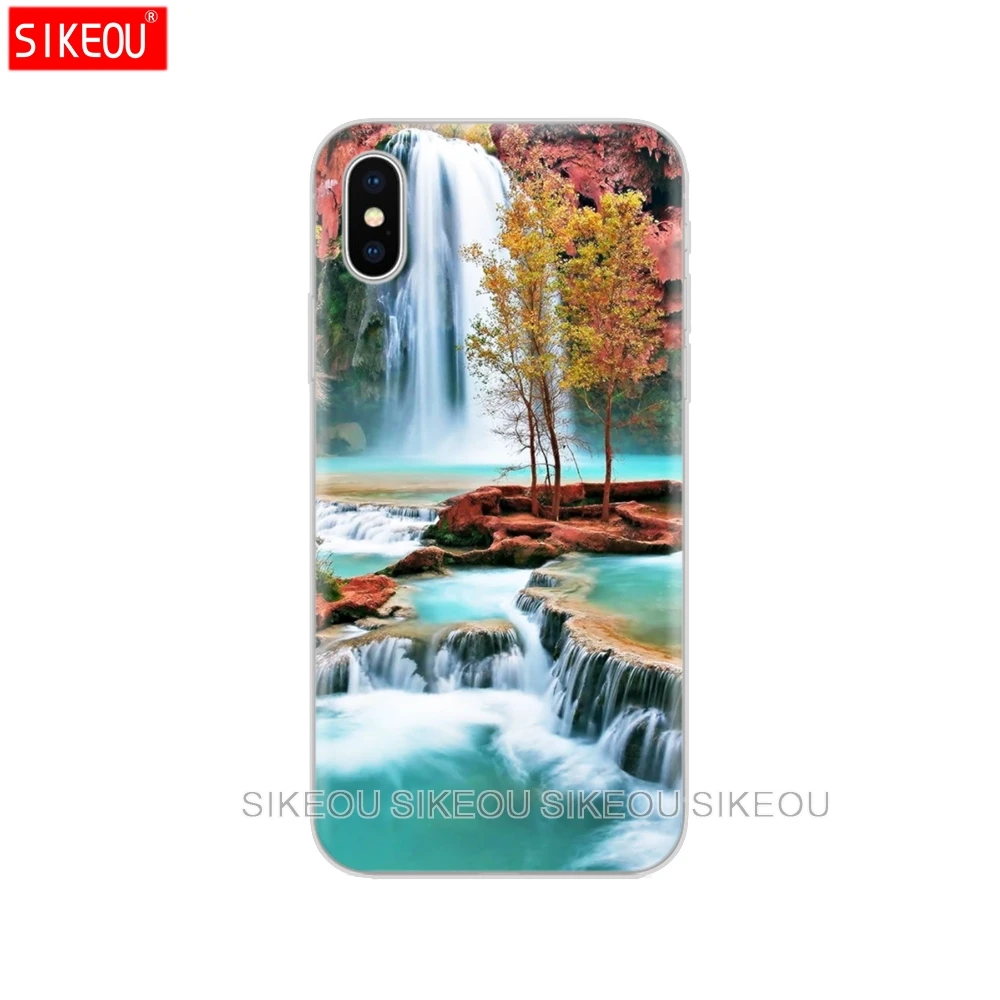 Силиконовый чехол для телефона Iphone 6X8 7 6s 5 5s SE 2020 Plus 10 XR XS MAX 11 pro бампер с водопадом и