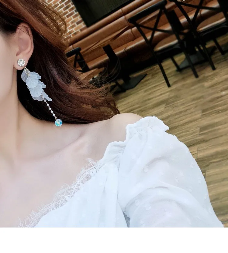 Цветок цепи кисточкой Длинные свисающие серьги для женщин ювелирные изделия