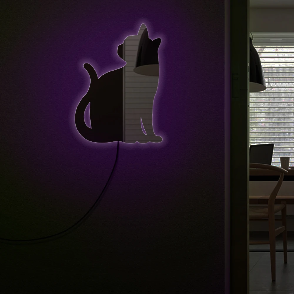 

Relaxed Kitty Cat Luminous Wall Mirror Kitten Cat Modern Mirror Acrylic Mirror Art with LED illumination Cat Pet Owners Gift