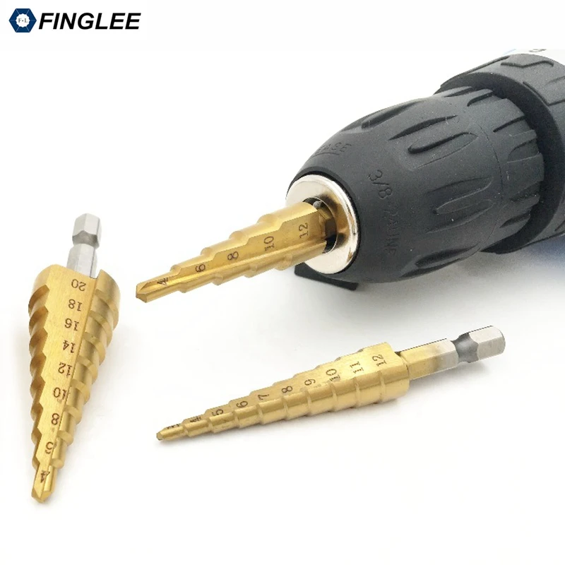 FINGLEE 3 шт./лот 1/4 &quotHSS титановые ступенчатые сверла 12 мм 4 20 конусные
