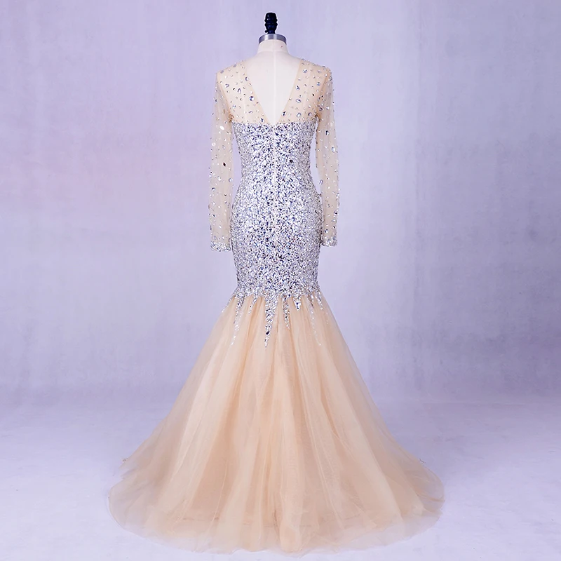 Robe De Soiree, вечернее платье с длинным рукавом,, Лори, кристаллы, блестящее шампанское, Русалка, платье для выпускного вечера, Формальные Длинные платья для свадеб