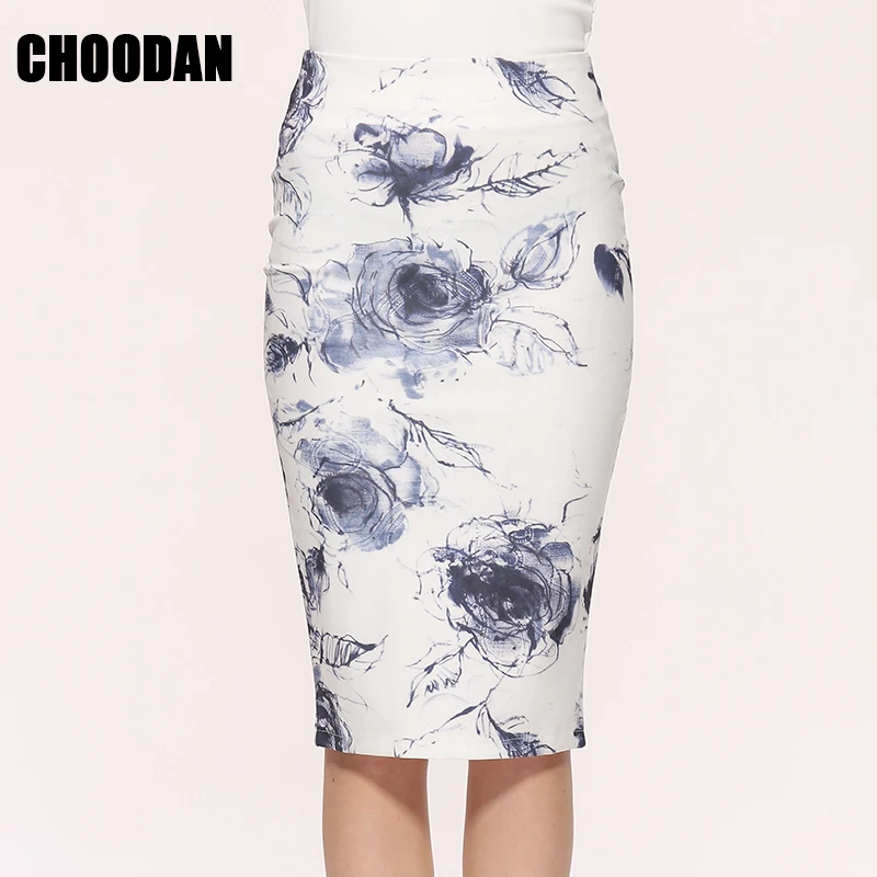 Юбка-карандаш Высокая Талия 2018 Новая мода осень-зима элегантный цветочный Printed