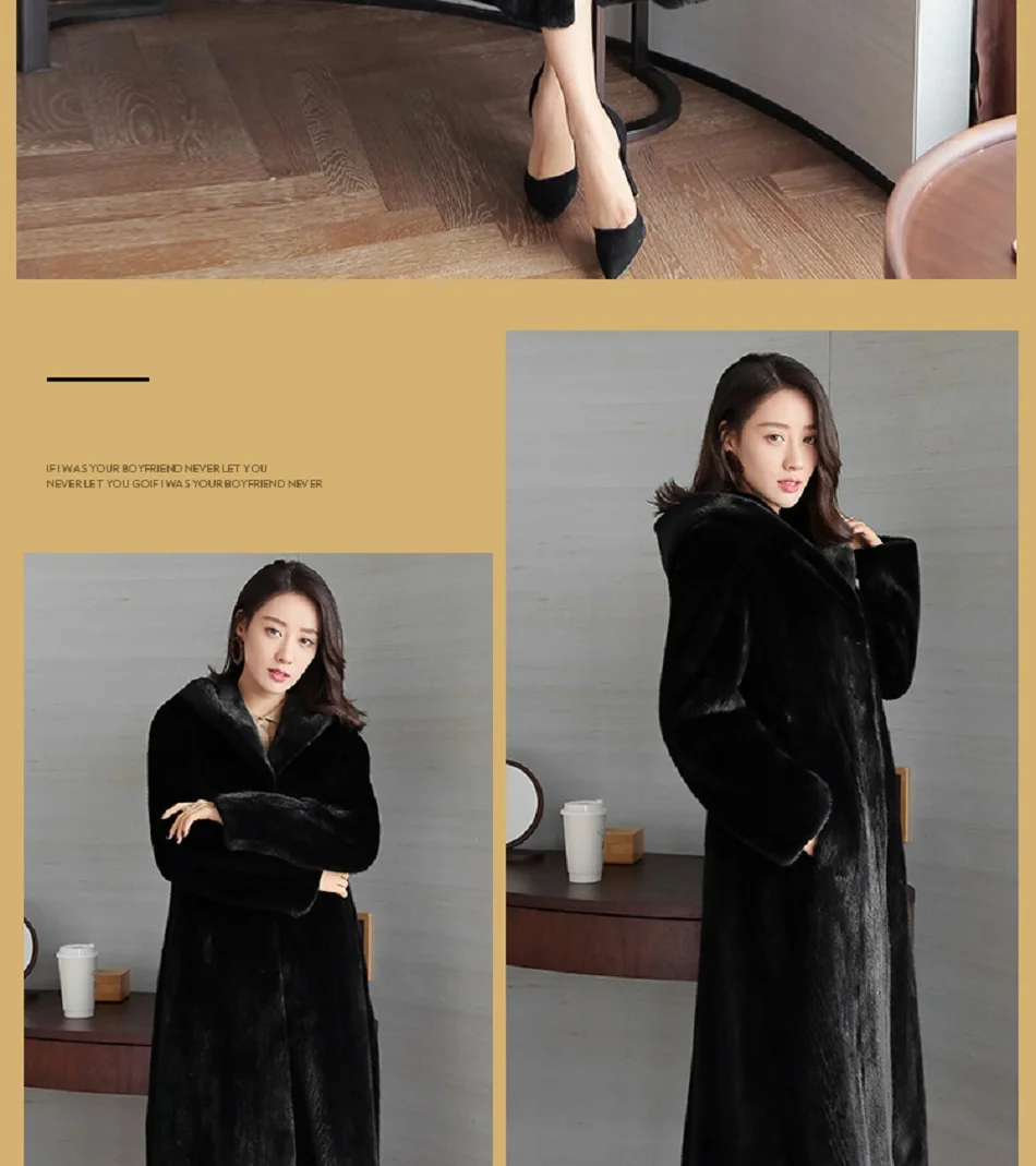 Manteau femme hiver Мода шуба имитация норки шуба аккуратная шуба женская новая длинная Шуба с капюшоном из замши шуба из искусственного меха