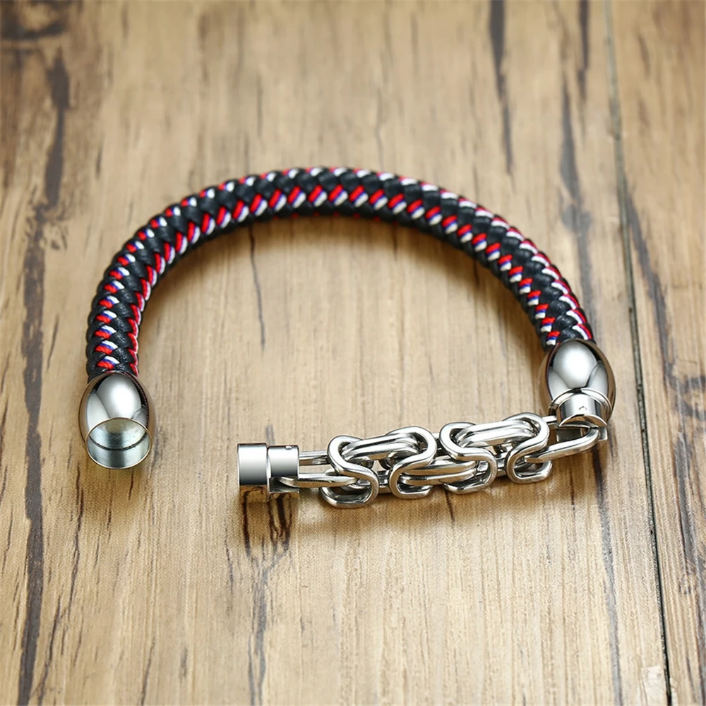 Мужской кожаный проволочный браслет ручной из нержавеющей стали Магнитный