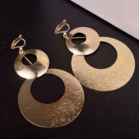 jiofree new design hyperbole large double circle clip on earrings non piercing for women party wedding elegant accessories