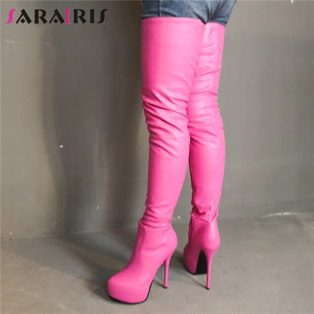 SARAIRIS Brand Design Big Size 35-47 Sexy Platform Women Shoes Woman Party Rose Red Thin High Heels Over The Knee Boots 2019 | Обувь