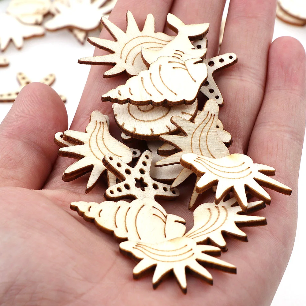 50Pcs Wood Color Mix Ocean Animal Shape Chip For Handmade DIY Craft Chips Decorative Embellishments Crafts | Дом и сад
