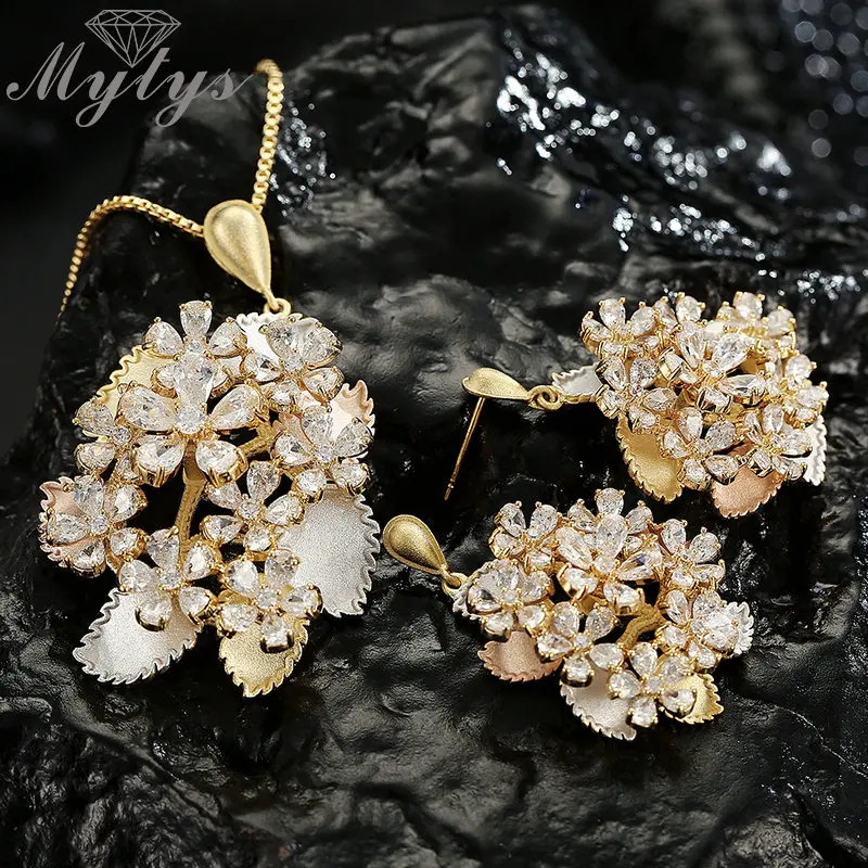 Женские комплекты ювелирных изделий Mytys набор из трех золотых и розовых серег с