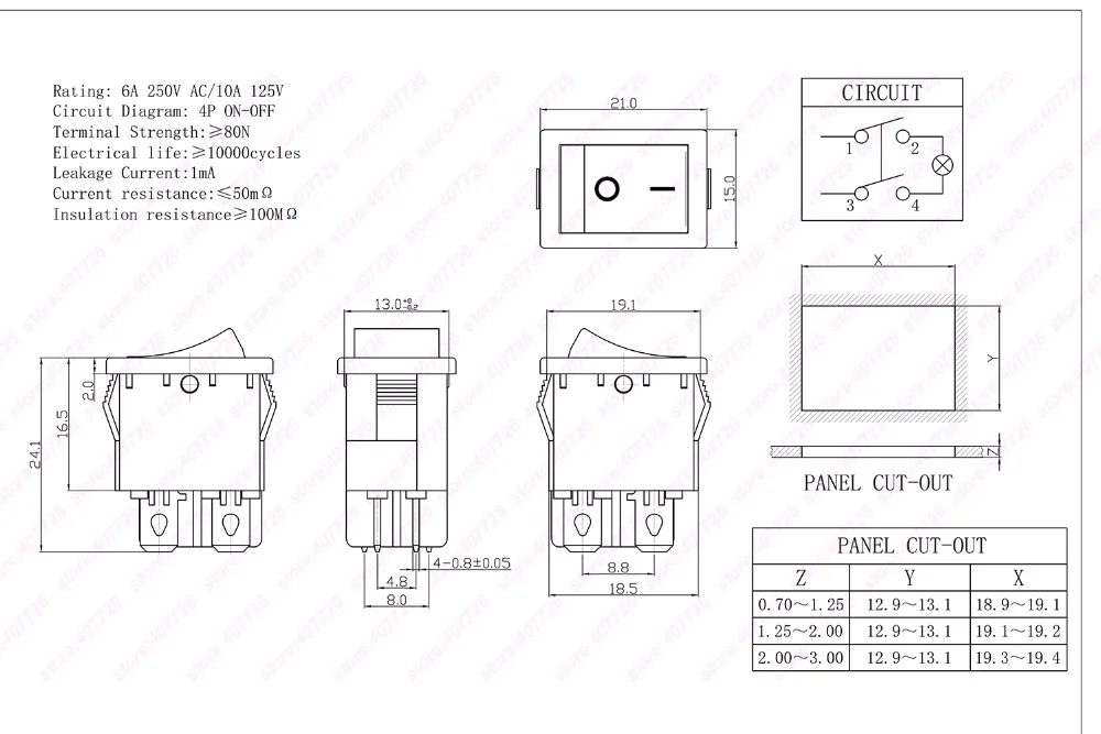 3 шт. 4 Контактный Выключатель питания с красным/зеленым светильник 6A 250 В (220 В) AC/10A