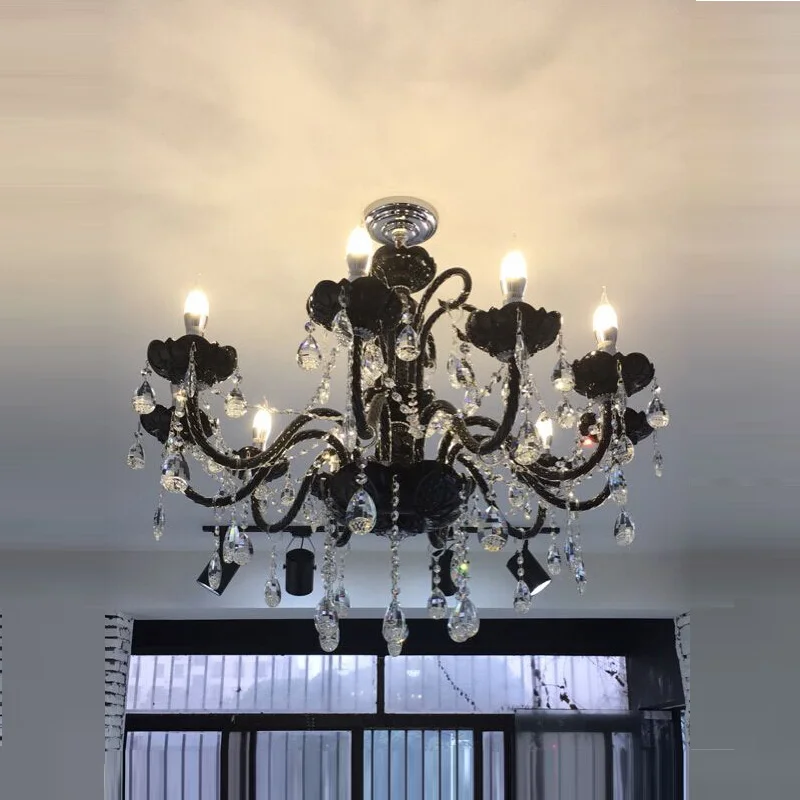 Vintage High Quality Black Crystal Chandelier Lustre De Cristal dining room ballroom LED candle chandeleier kitchen glass lamp |