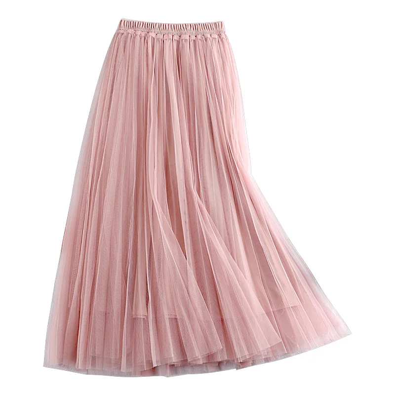 

Pleated Half-length Skirt Layers Yarn Skirt Women Elastic Waist Long Women Mesh Tutu Skirt 2020 Party Skirt Faldas Mujer