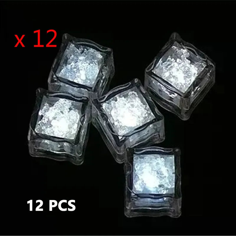 white 12 PCS Мигающие кубики льда свет воды Активизированный люминесцентный светящийся блок Рождество Свадебная вечеринка украшения праздничного стола реквизит x12 шт/уп - Цвет: white 12 PCS