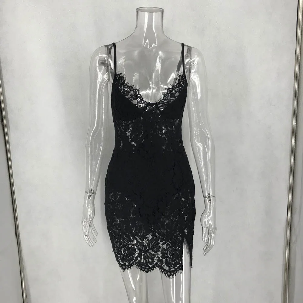 2019 New Sexy Evening Party Dress Black Spaghetti Straps V cut Slit Hollow Club Night Wear Vestido Robe MS-DZT577 | Женская одежда
