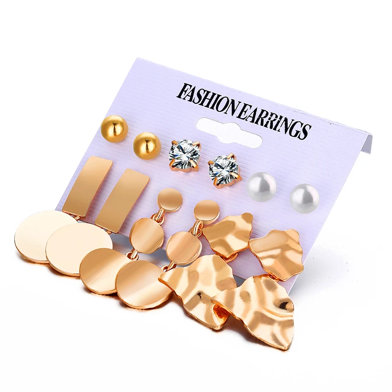 Europe and the United States new ear jewelry creative metal element earrings irregular geometric 6 piece setVE852 | Украшения и