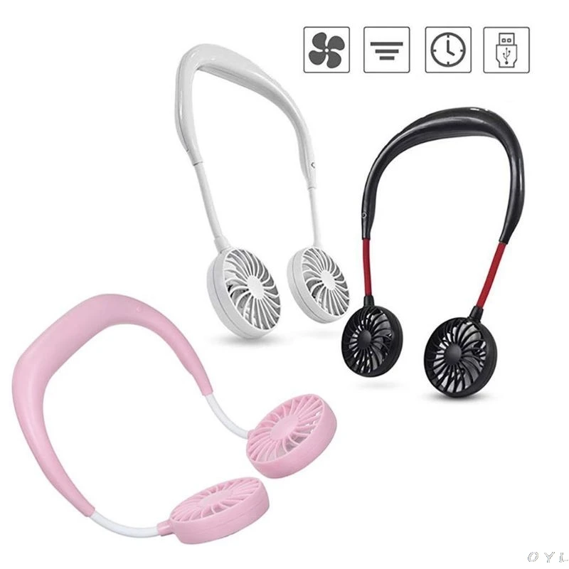 Hands-free Neck Band Hands-Free Hanging USB Rechargeable Dual Fan Mini Air Cooler Summer Portable | Бытовая техника