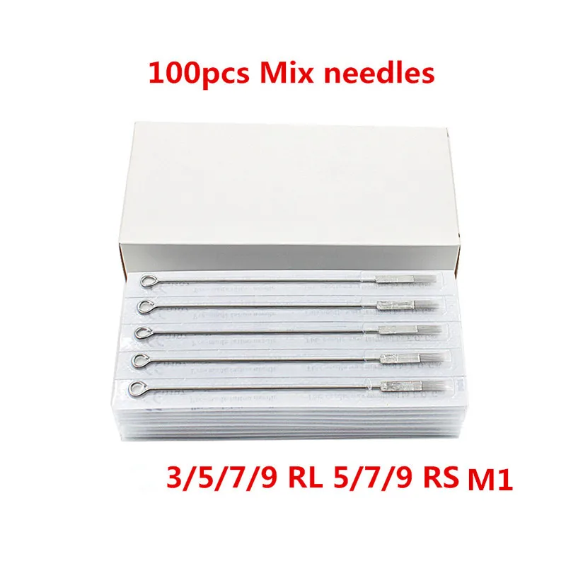 

100 PCS Mixed Lot Disposable Sterile 316 stainless steel Standard Tattoo Needles RL RS M1 Needles for Tattoo Machine Grips