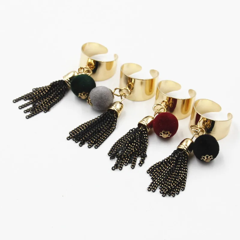 Мяч кисточкой кольцо широкий открытый дизайн регулируемая заявление кольца для