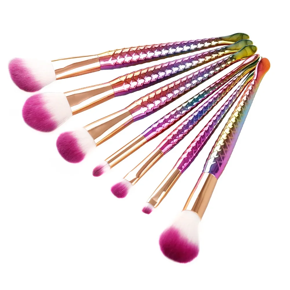 7 шт. Русалка форме красочные щетки силиконовые Puff макияж Большой рыбий хвост