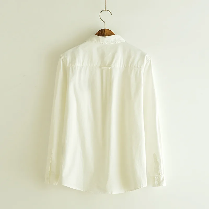 

Summer Cartoon Embroidery White New Female Long-sleeved Loose College Wind Shirt Fairy Female Students Bottoming Shirt 201-874