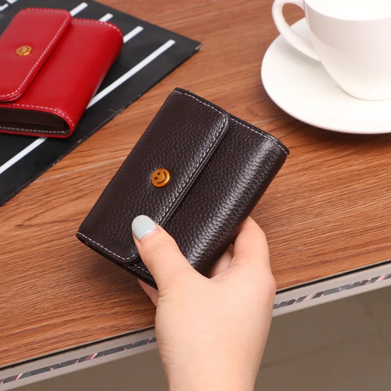 Smiling coffee Маленький женский кошелек, короткий клатч, Rfid, кредитный держатель для карт, Дамский кошелек для монет, кошелек из натуральной кожи, женский кошелек, карман для денег - Цвет: Smiling coffee