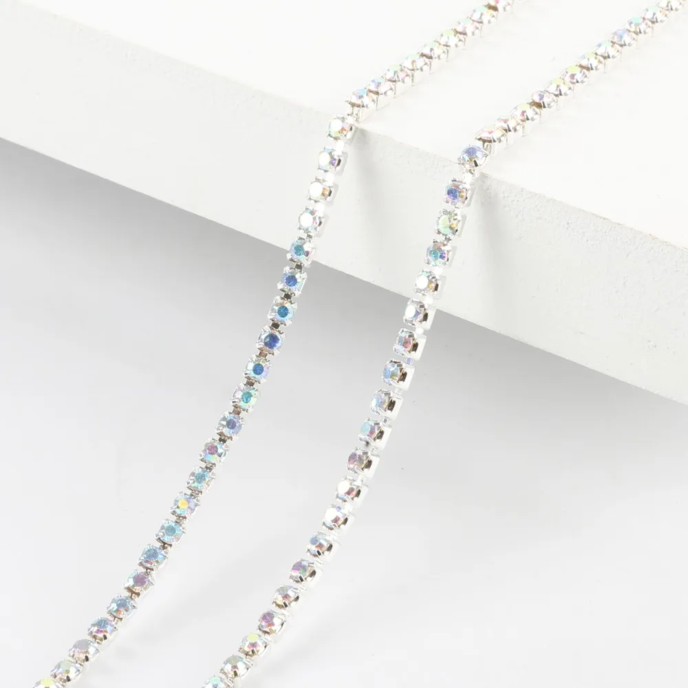 High Density Hot Sale 2/2.5/2.8/3mm Flatback AB Color Rhinestone Chain For Decor Craft Sewing Clothes Accessories | Дом и сад