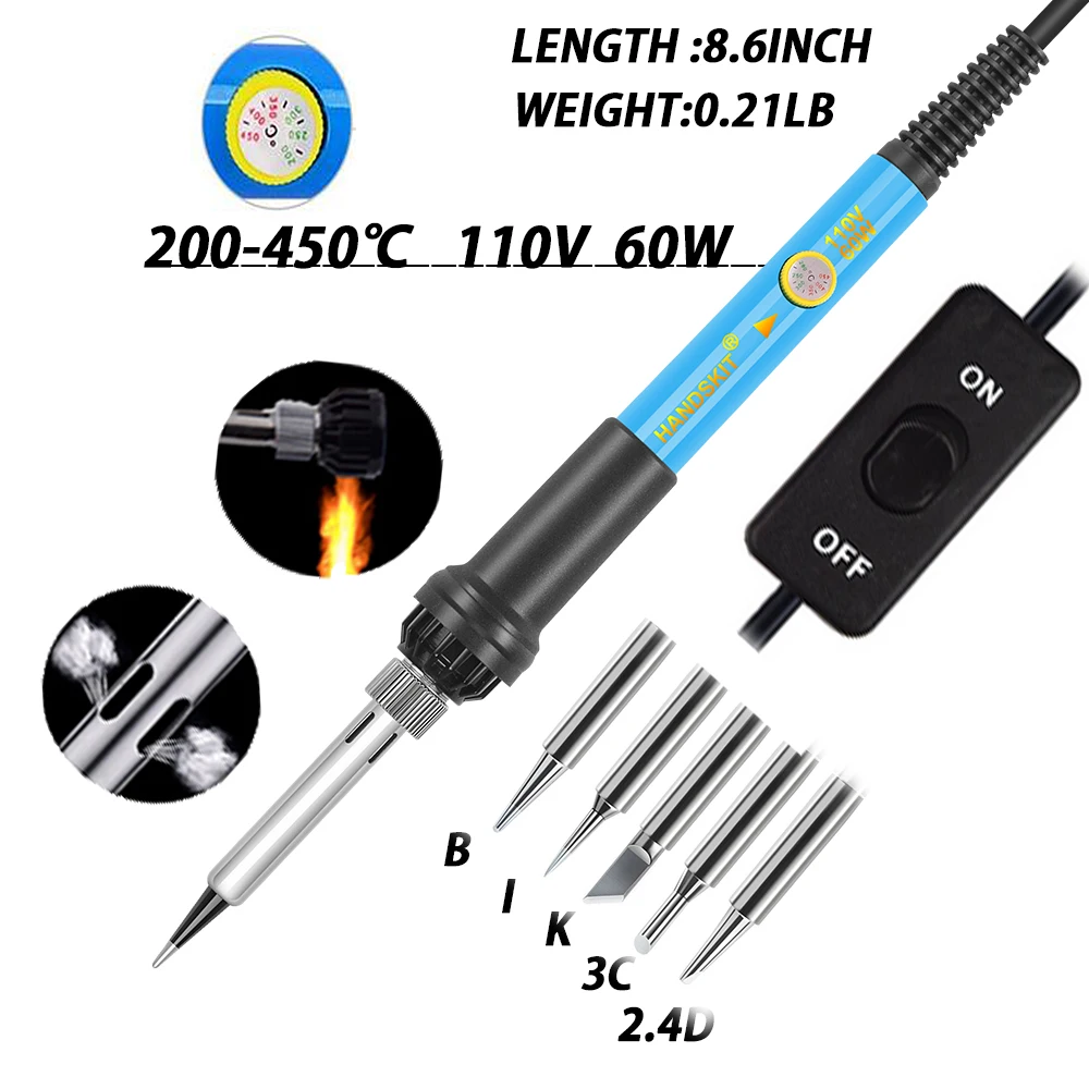 60w 110V 220V EU Electric Adjustable Temperature Soldering Iron Kit With ON/OFF 5 Tips Desoldering Pump Solder Wire Tweezers bag |