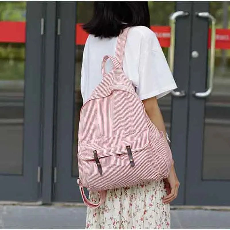 Парусиновая сумка милый рюкзак в полоску для ноутбука школьный девочек и