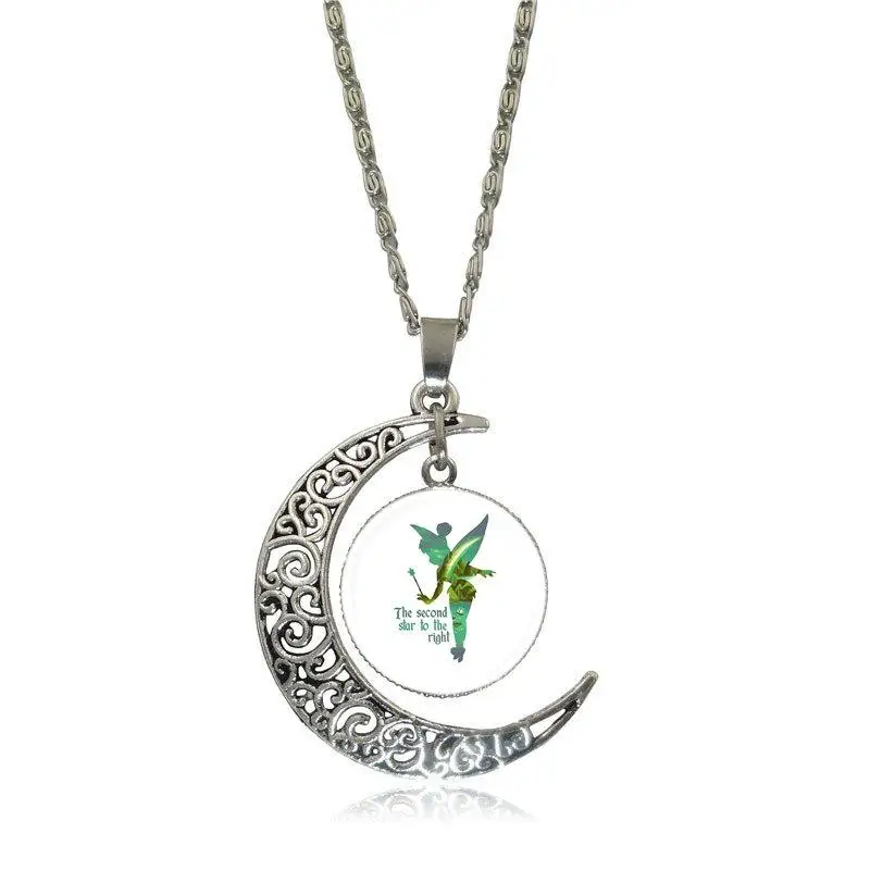 EJ glaze US Moive Питер Пэн Tinkerbell силуэт модные ювелирные изделия винтажное стеклянное ожерелье с полумесяцем для женщин детский подарок