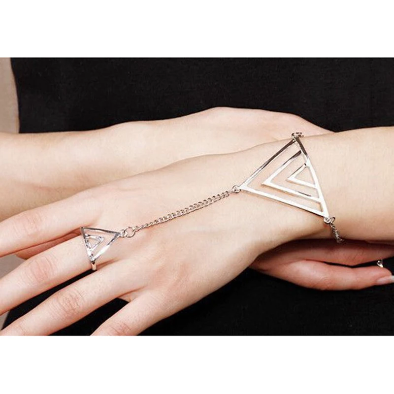 Новый дизайн 2019 треугольный ажурный браслет на палец цепочка из звеньев модный в