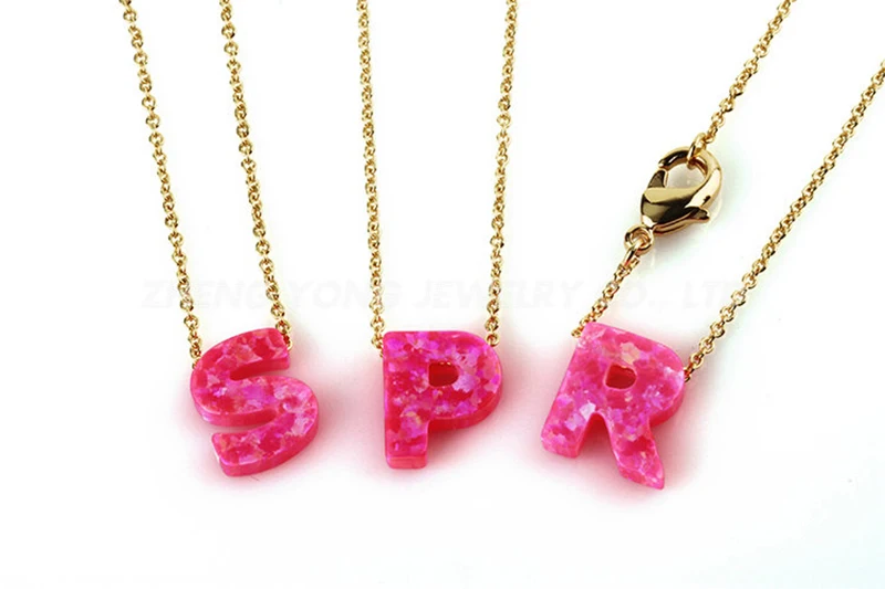 Горячая продажа OP55 розовый опал буквы P кулон ожерелье золотой цвет цепочка для