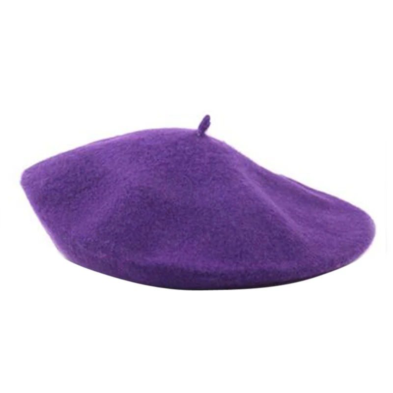 Purple NIBESSER, теплая шерстяная зимняя шапка, одноцветная, женская, для девочек, берет, женский, французский, черный, белый, серый, розовый, Boinas De Mujer - Цвет: Purple